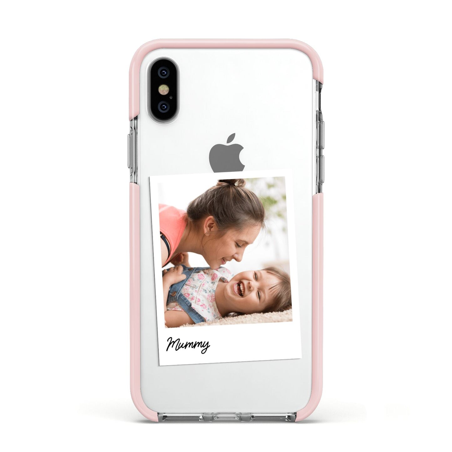 Mummy Photo Apple iPhone Xs Impact Case Pink Edge on Silver Phone