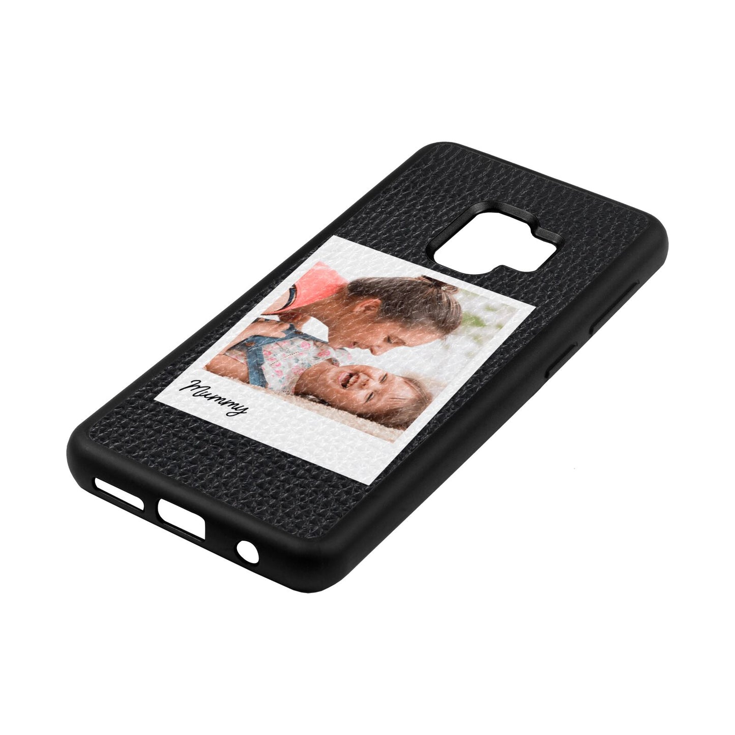 Mummy Photo Black Pebble Leather Samsung S9 Case Side Angle