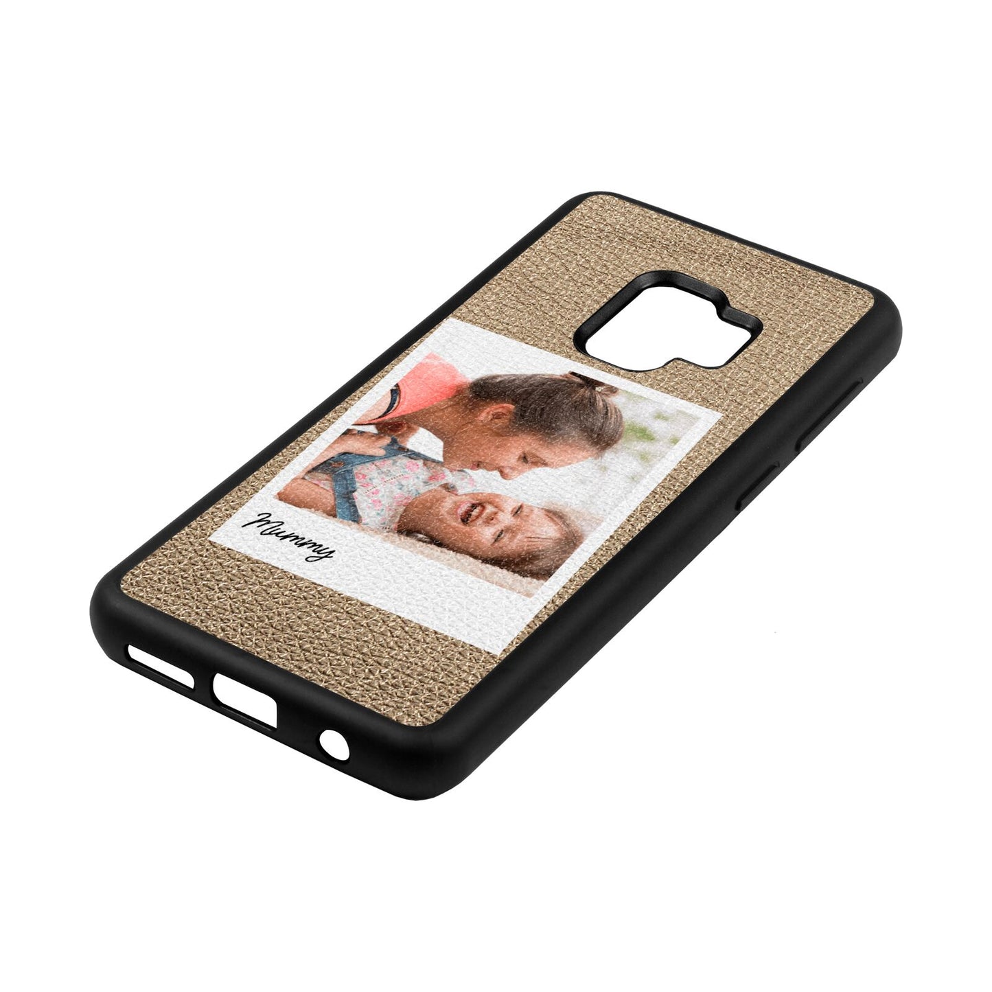 Mummy Photo Gold Pebble Leather Samsung S9 Case Side Angle