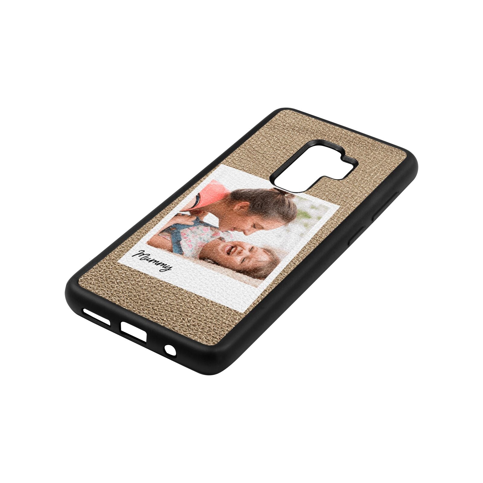 Mummy Photo Gold Pebble Leather Samsung S9 Plus Case Side Angle