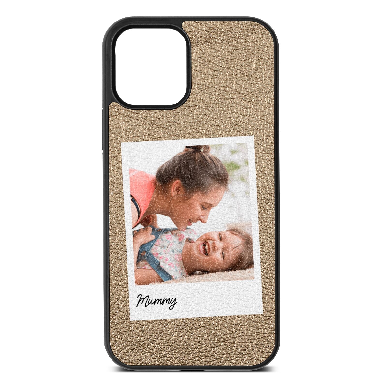 Mummy Photo Gold Pebble Leather iPhone 12 Case