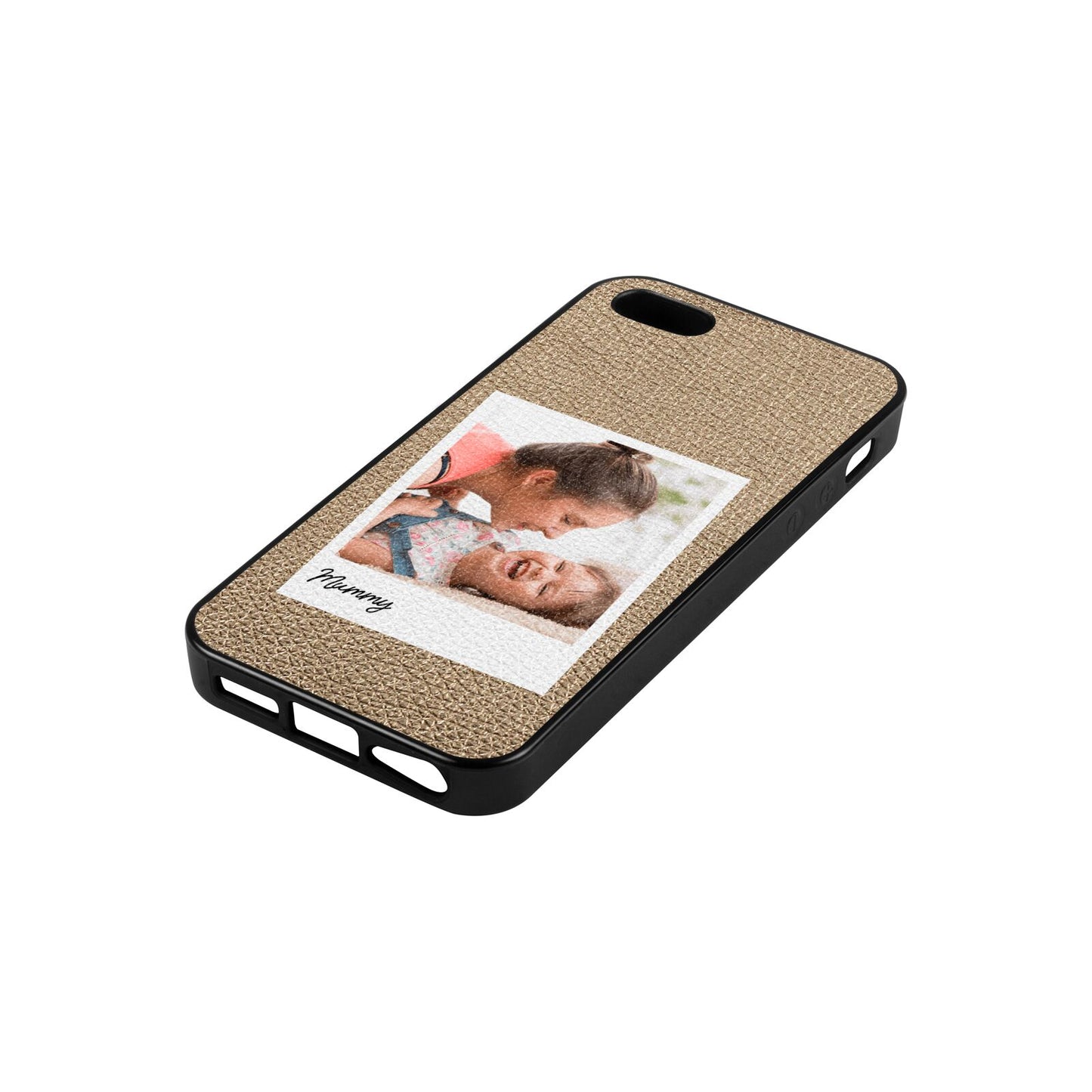 Mummy Photo Gold Pebble Leather iPhone 5 Case Side Angle