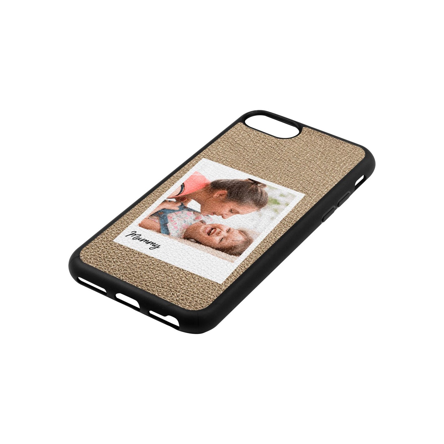 Mummy Photo Gold Pebble Leather iPhone 8 Case Side Angle