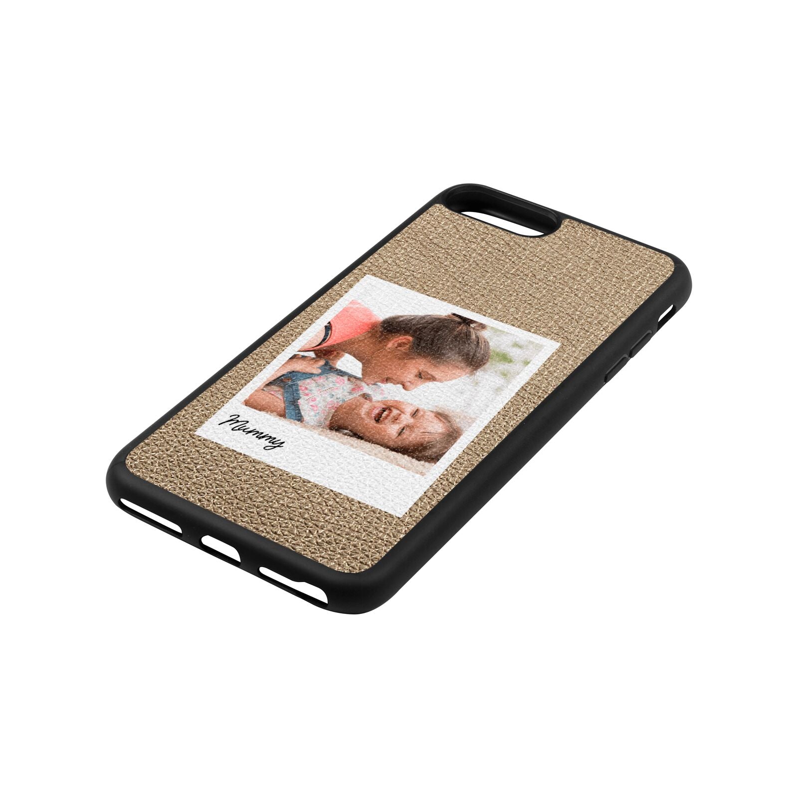 Mummy Photo Gold Pebble Leather iPhone 8 Plus Case Side Angle