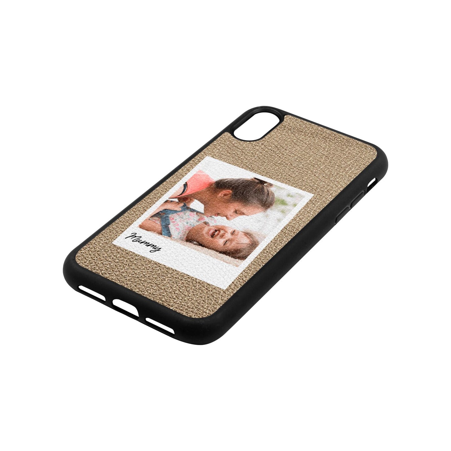 Mummy Photo Gold Pebble Leather iPhone Xr Case Side Angle