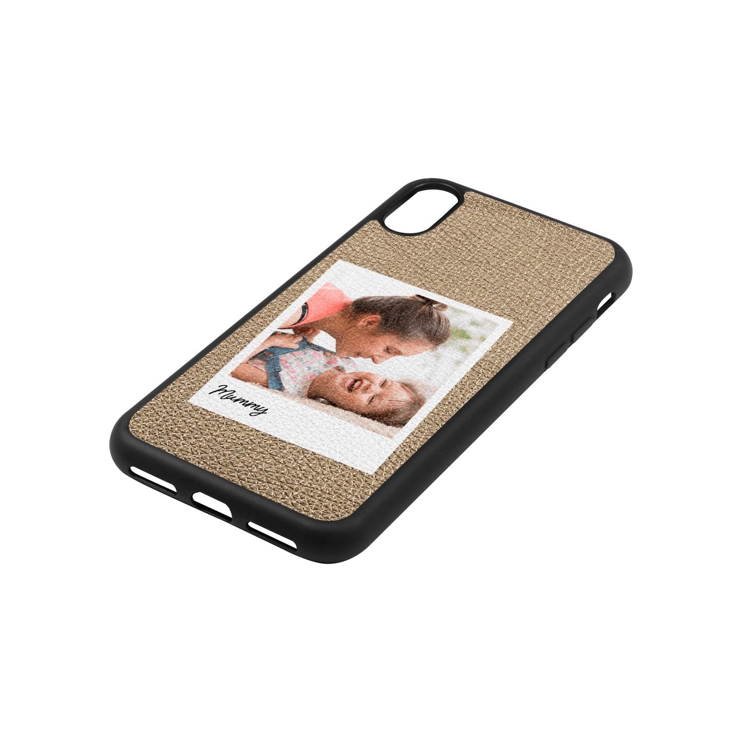 Mummy Photo Gold Pebble Leather iPhone Xs Case Side Angle