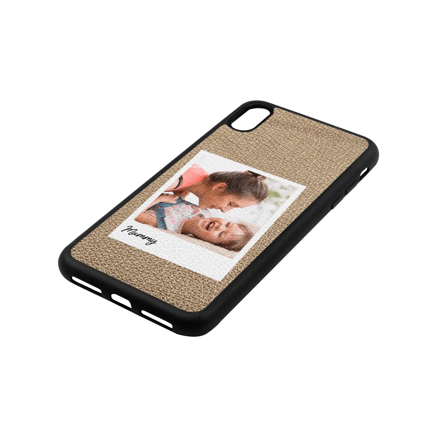 Mummy Photo Gold Pebble Leather iPhone Xs Max Case Side Angle