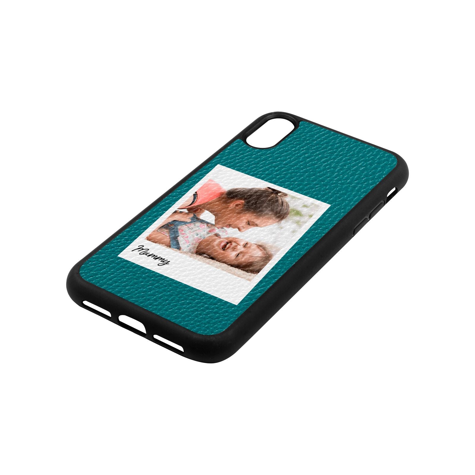 Mummy Photo Green Pebble Leather iPhone Xr Case Side Angle