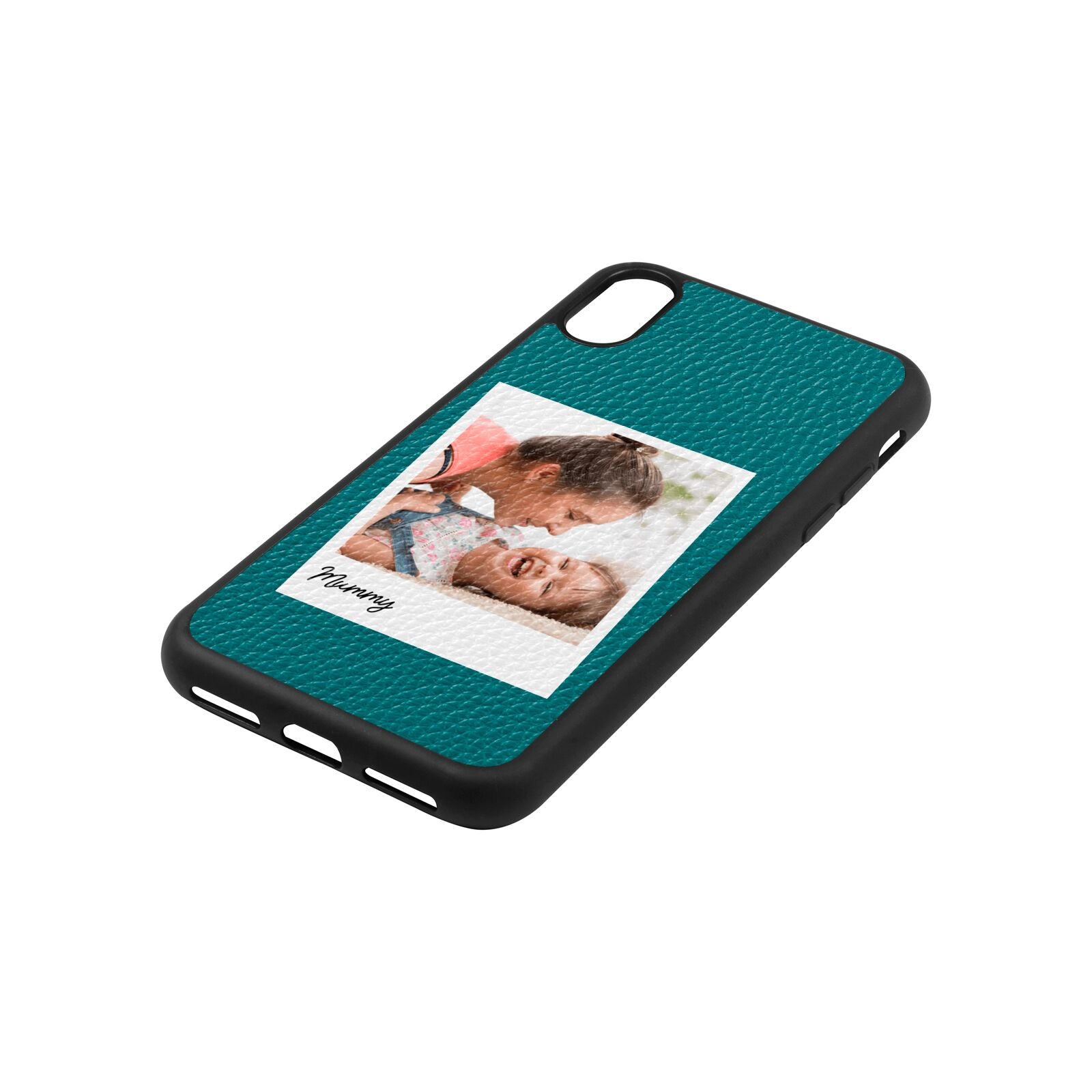 Mummy Photo Green Pebble Leather iPhone Xs Case Side Angle