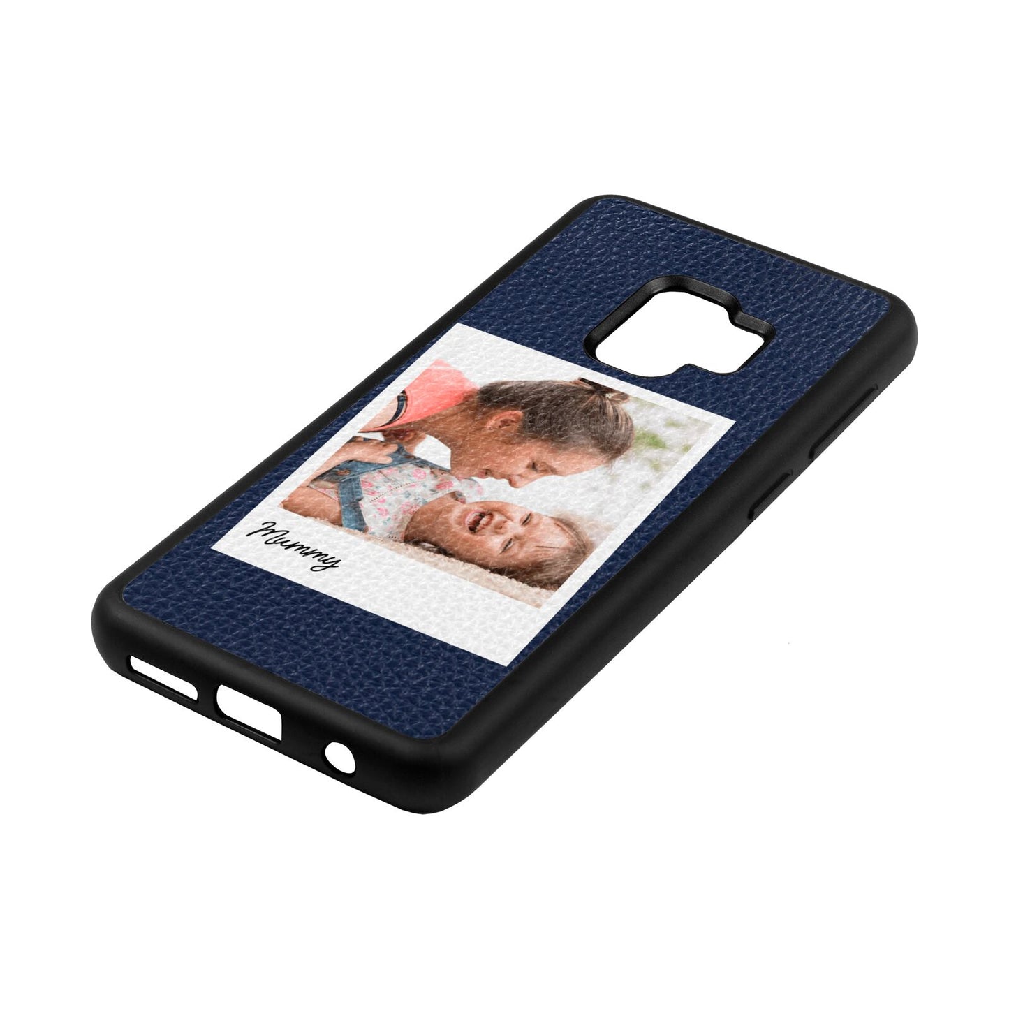 Mummy Photo Navy Blue Pebble Leather Samsung S9 Case Side Angle