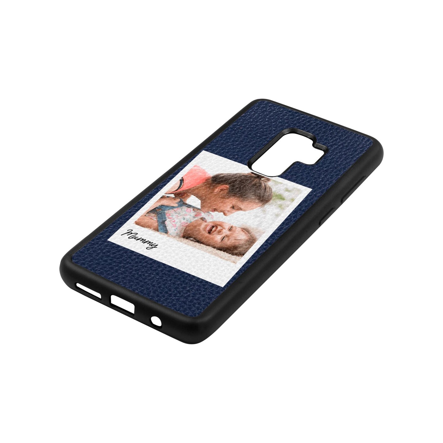 Mummy Photo Navy Blue Pebble Leather Samsung S9 Plus Case Side Angle