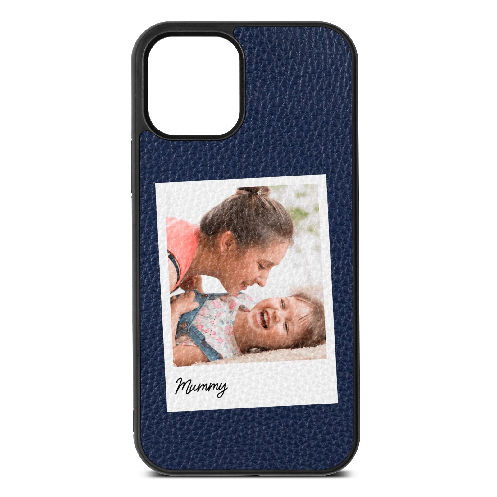 Mummy Photo Navy Blue Pebble Leather iPhone 12 Case