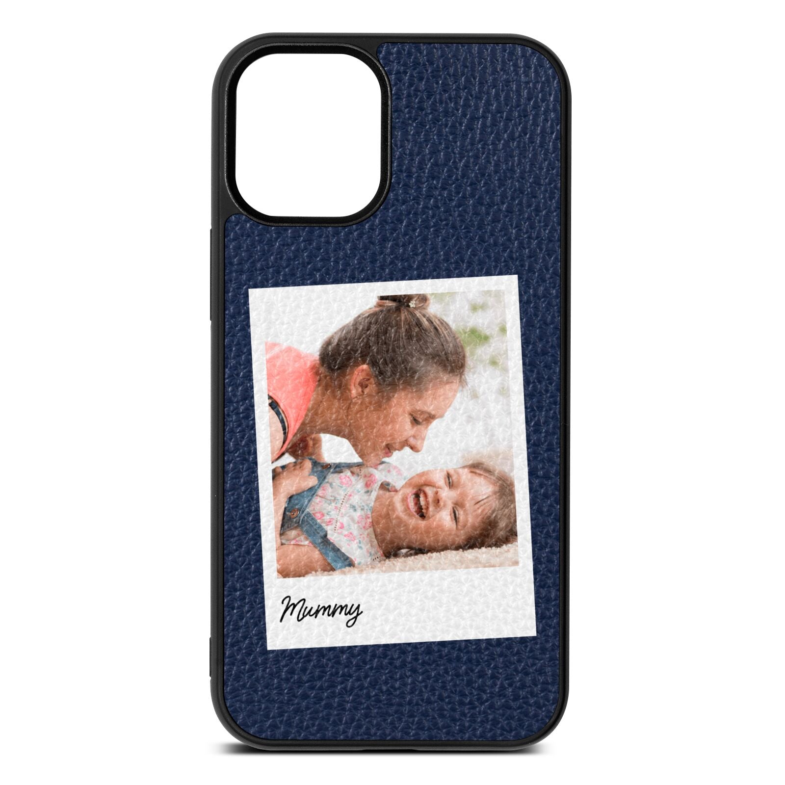 Mummy Photo Navy Blue Pebble Leather iPhone 12 Mini Case