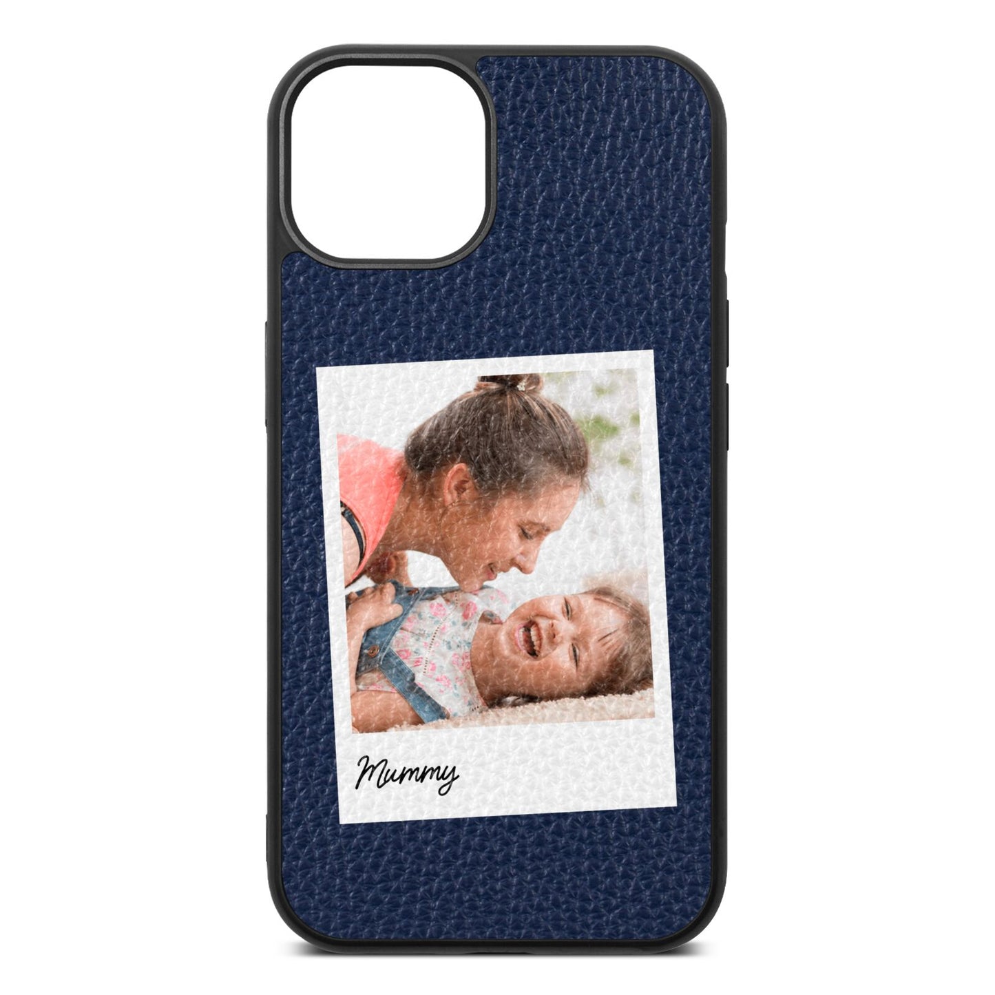 Mummy Photo Navy Blue Pebble Leather iPhone 13 Case