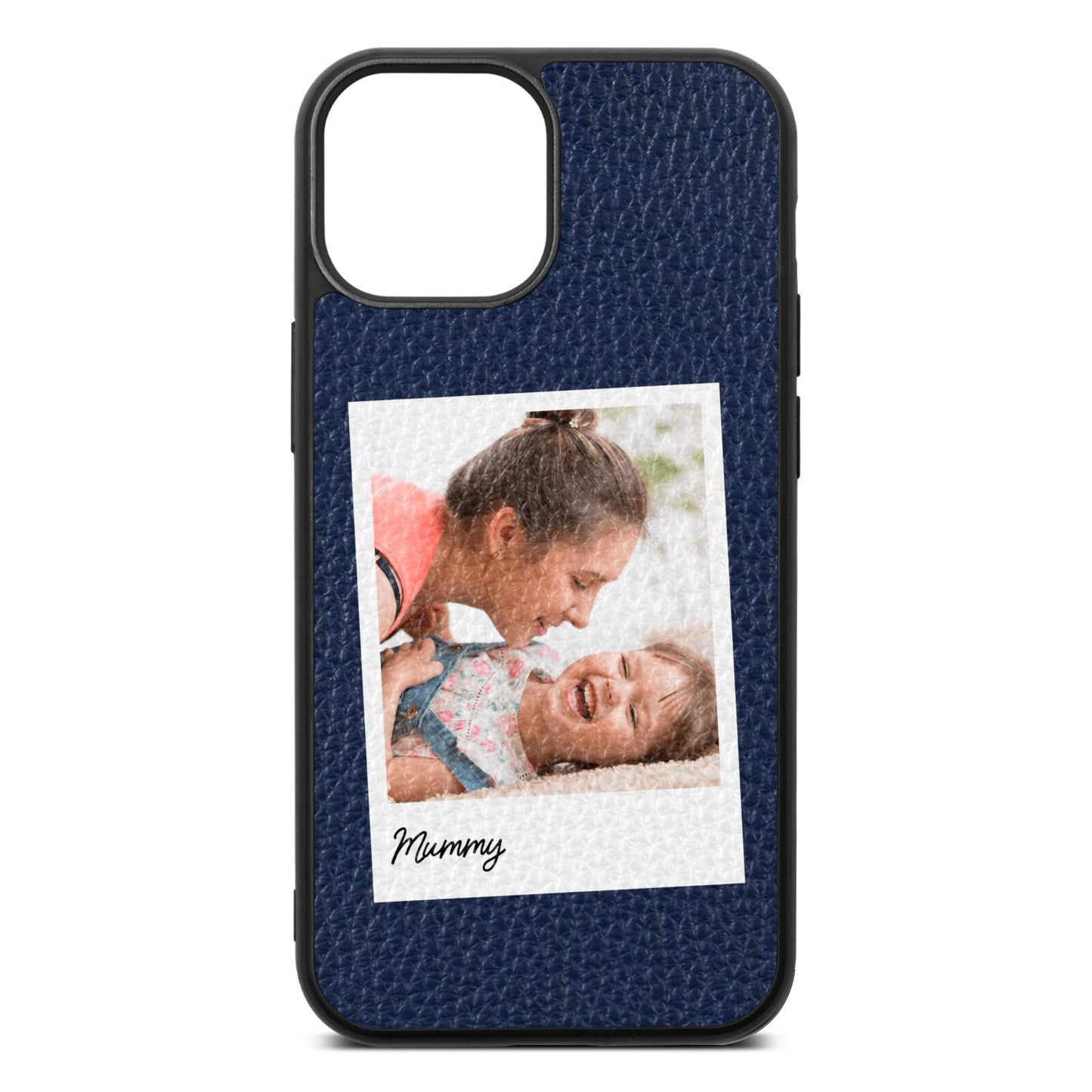 Mummy Photo Navy Blue Pebble Leather iPhone 13 Mini Case