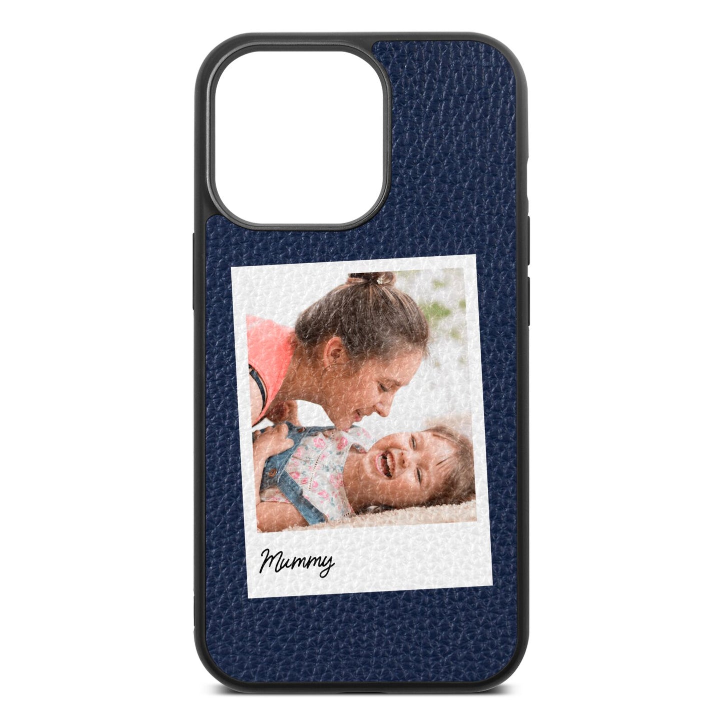 Mummy Photo Navy Blue Pebble Leather iPhone 13 Pro Case