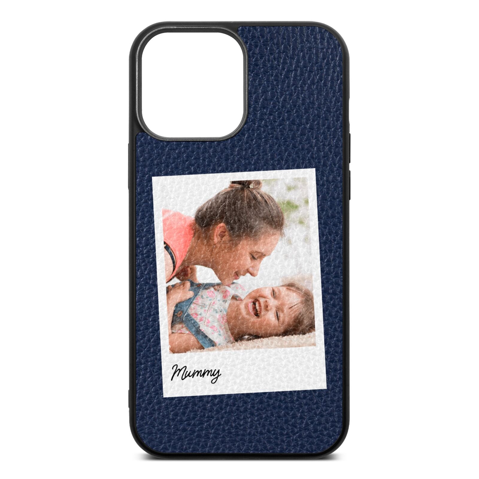 Mummy Photo Navy Blue Pebble Leather iPhone 13 Pro Max Case