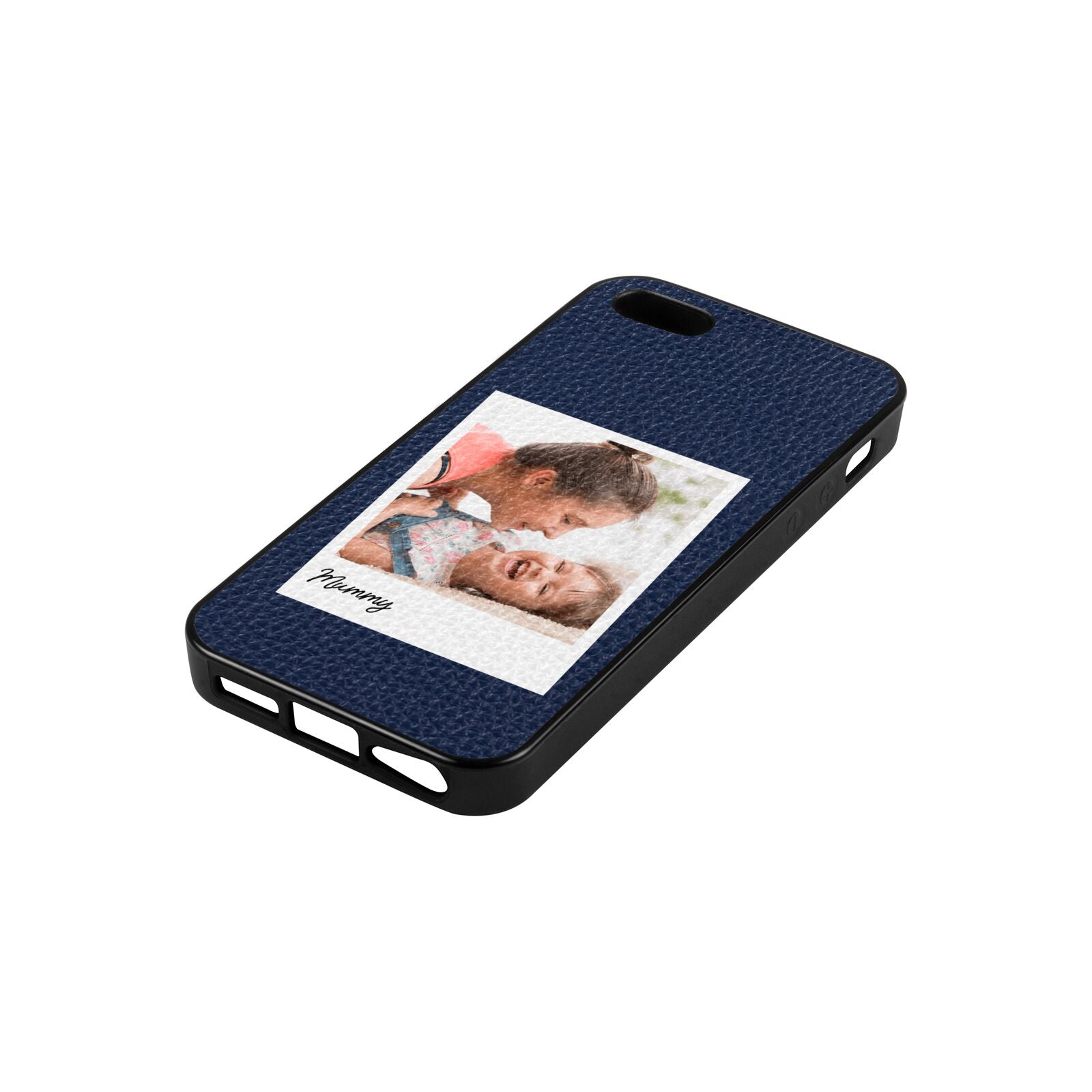 Mummy Photo Navy Blue Pebble Leather iPhone 5 Case Side Angle