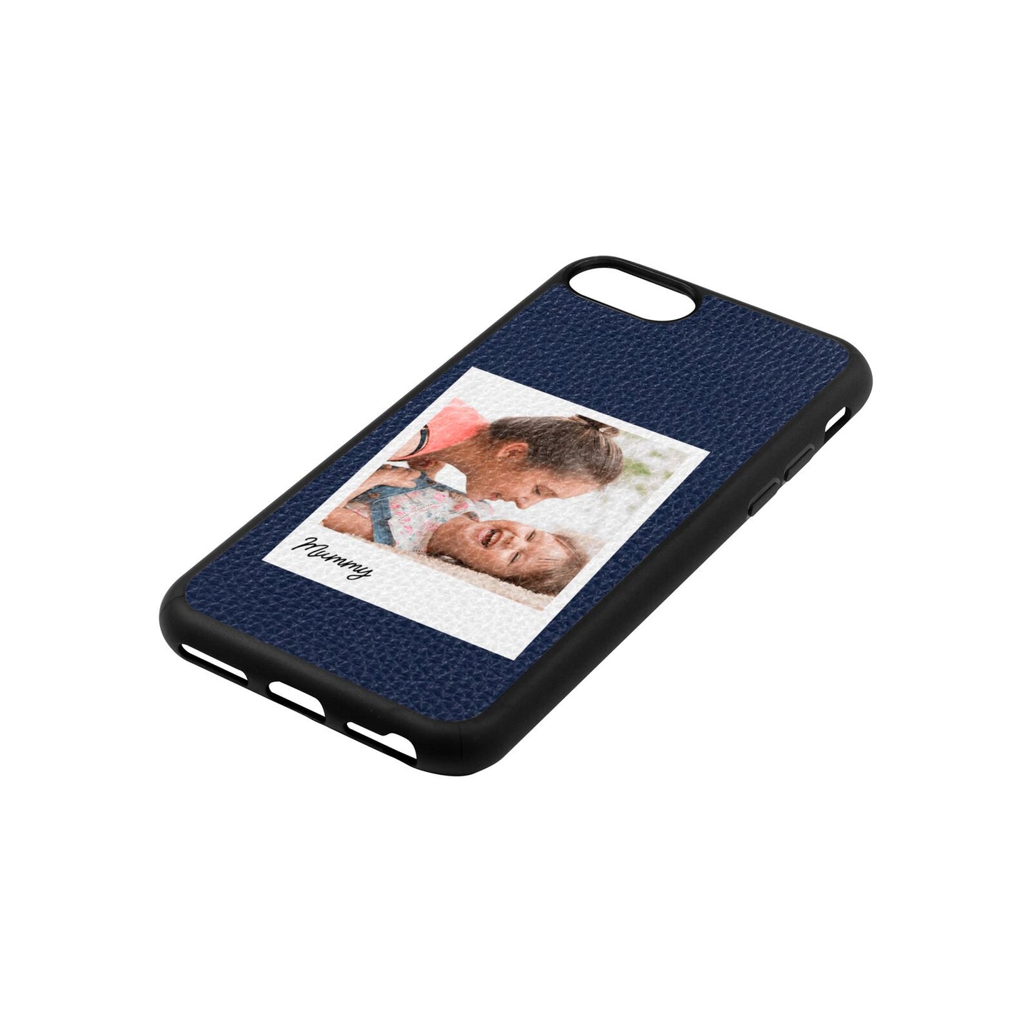 Mummy Photo Navy Blue Pebble Leather iPhone 8 Case Side Angle