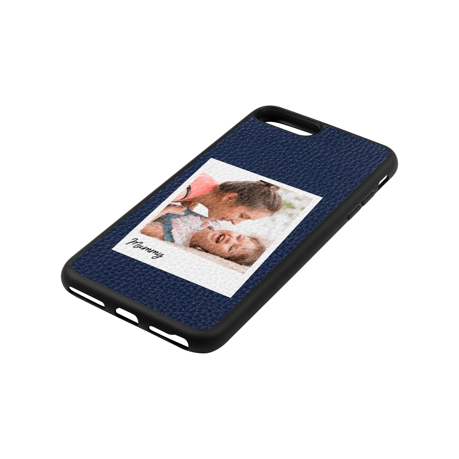 Mummy Photo Navy Blue Pebble Leather iPhone 8 Plus Case Side Angle