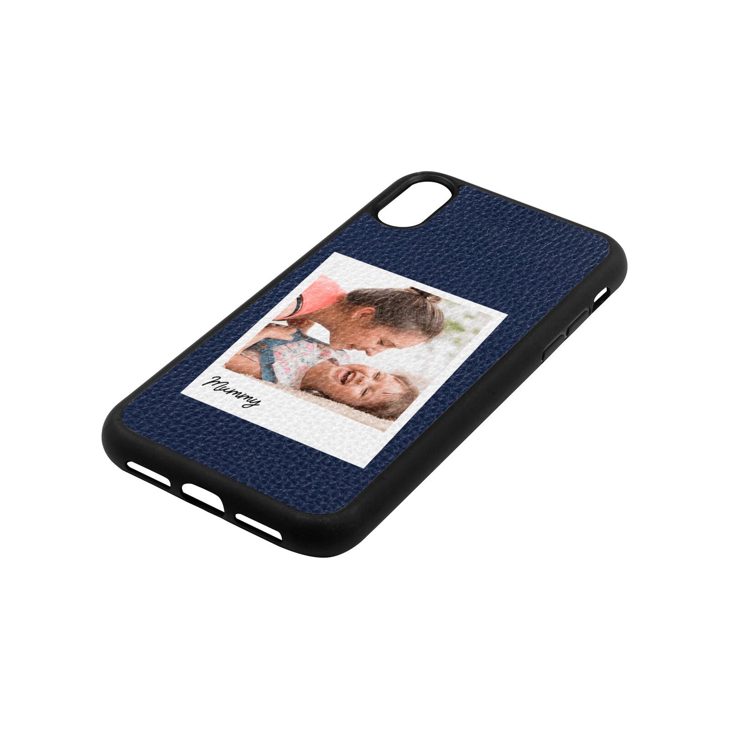 Mummy Photo Navy Blue Pebble Leather iPhone Xr Case Side Angle