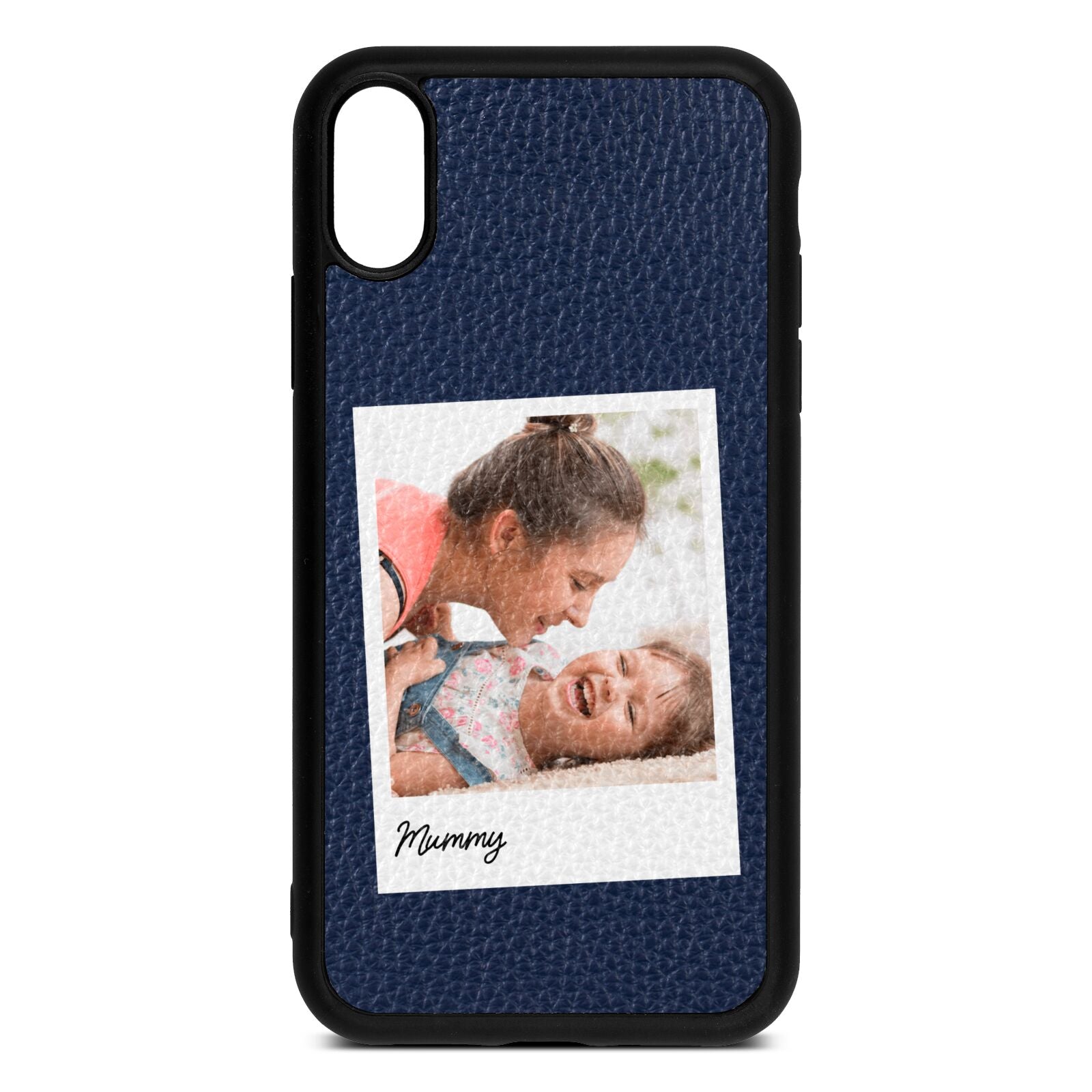 Mummy Photo Navy Blue Pebble Leather iPhone Xr Case