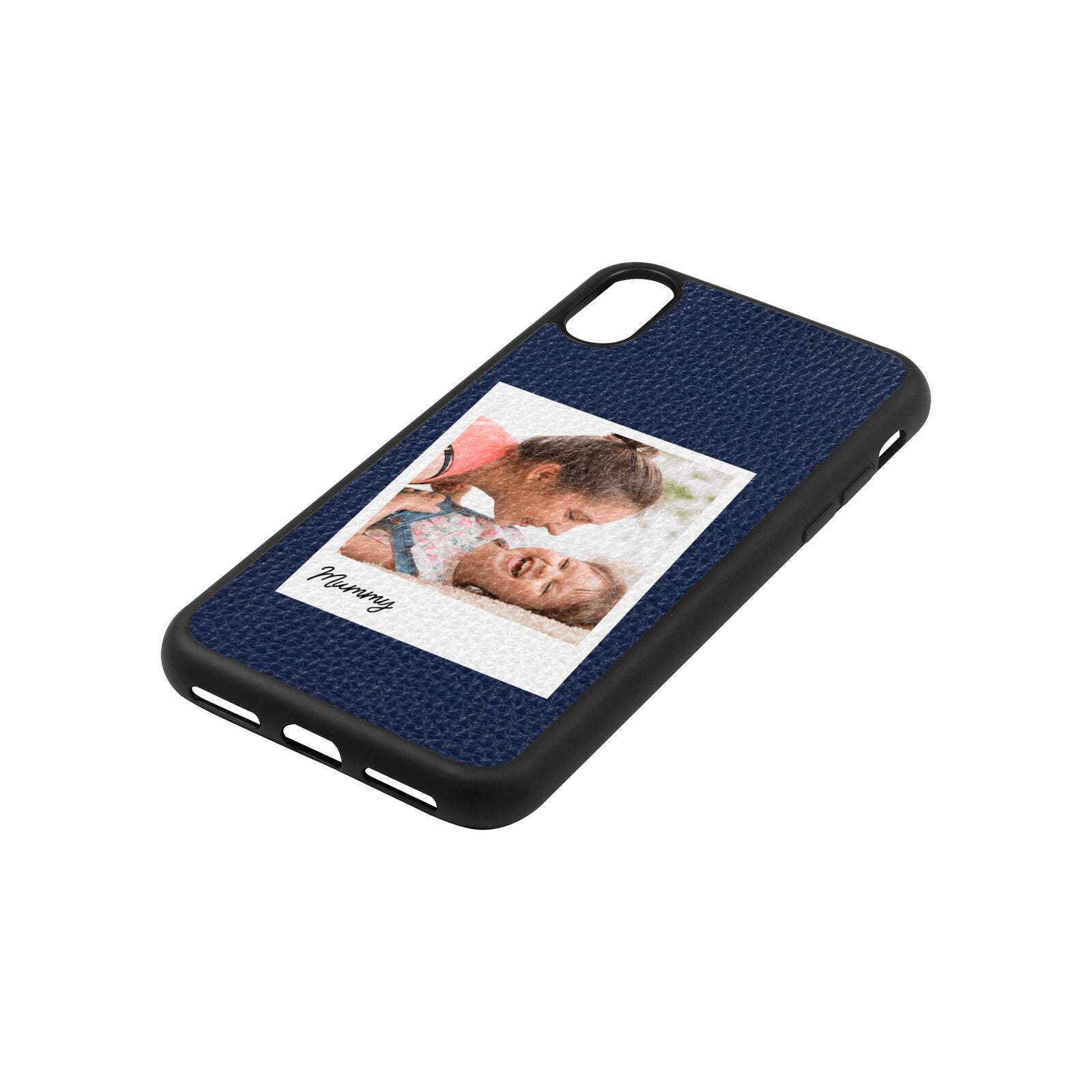 Mummy Photo Navy Blue Pebble Leather iPhone Xs Case Side Image