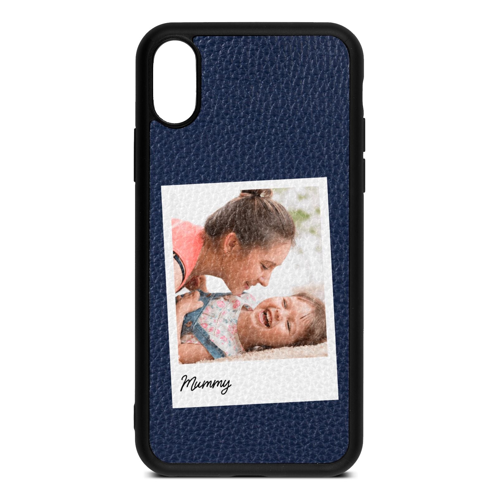 Mummy Photo Navy Blue Pebble Leather iPhone Xs Case