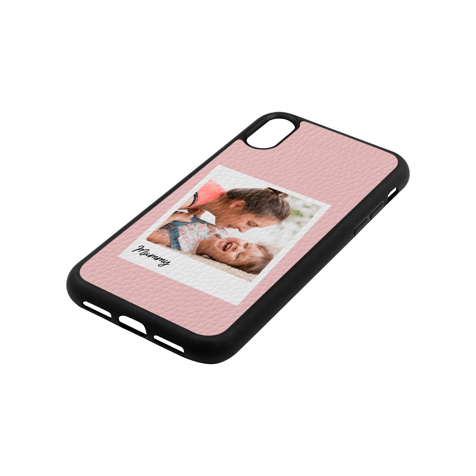 Mummy Photo Pink Pebble Leather iPhone Xr Case Side Angle