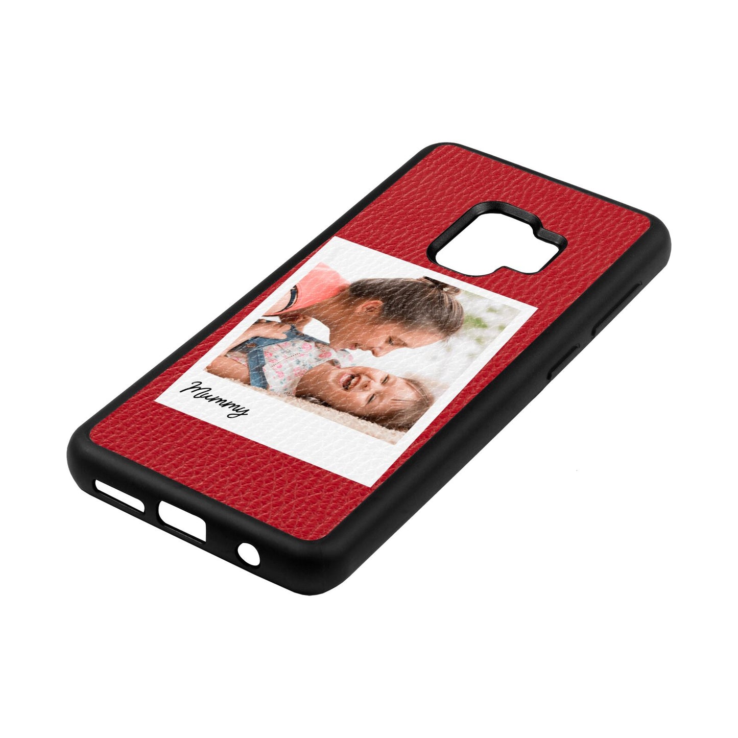 Mummy Photo Red Pebble Leather Samsung S9 Case Side Angle