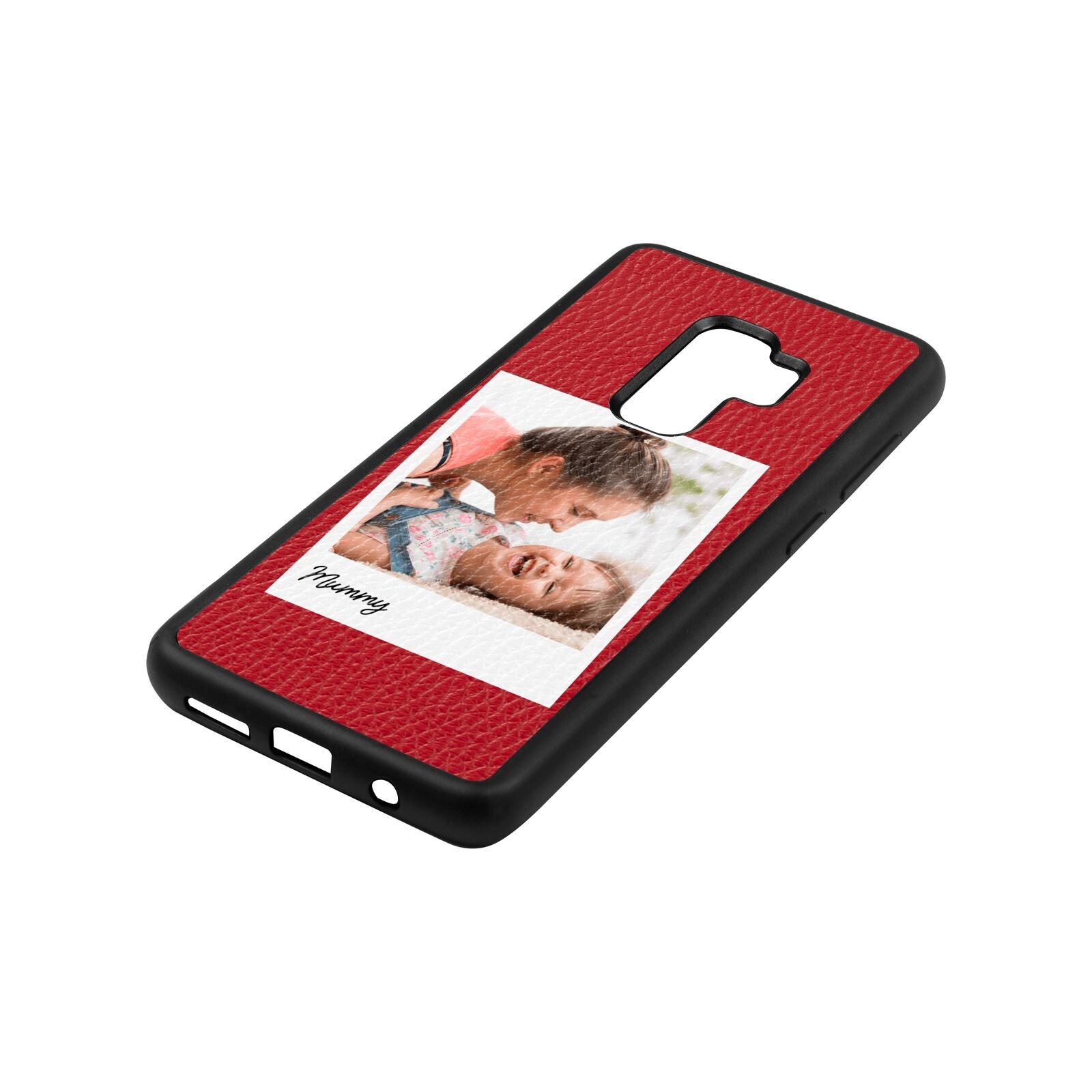 Mummy Photo Red Pebble Leather Samsung S9 Plus Case Side Angle