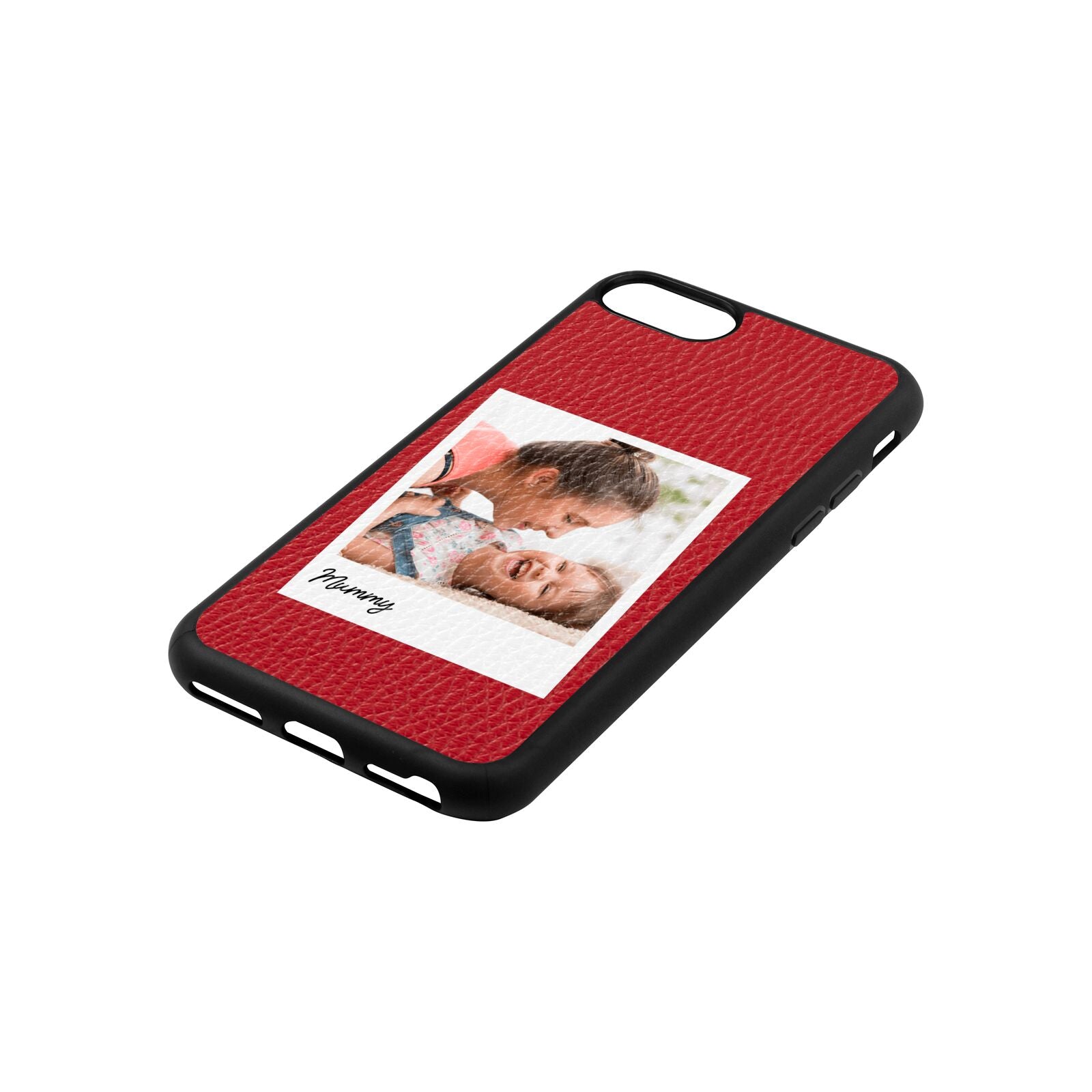 Mummy Photo Red Pebble Leather iPhone 8 Case Side Angle