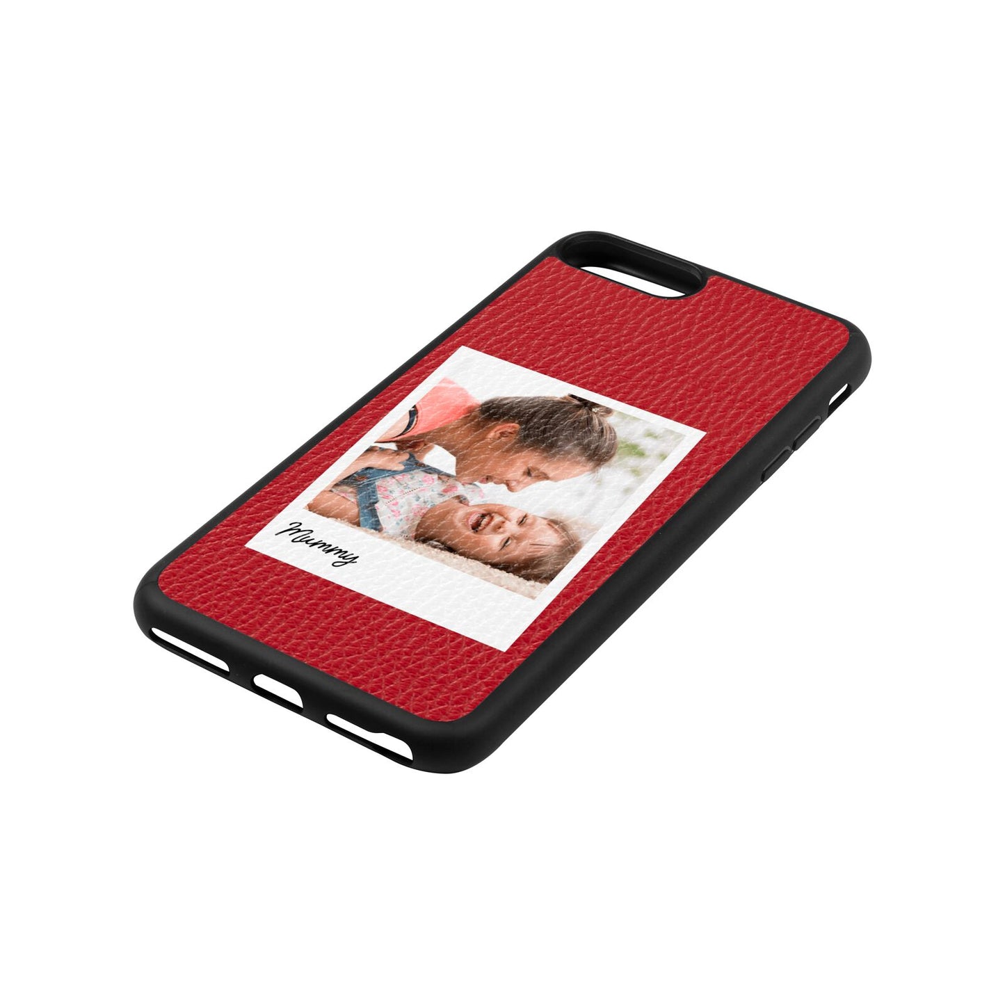 Mummy Photo Red Pebble Leather iPhone 8 Plus Case Side Angle