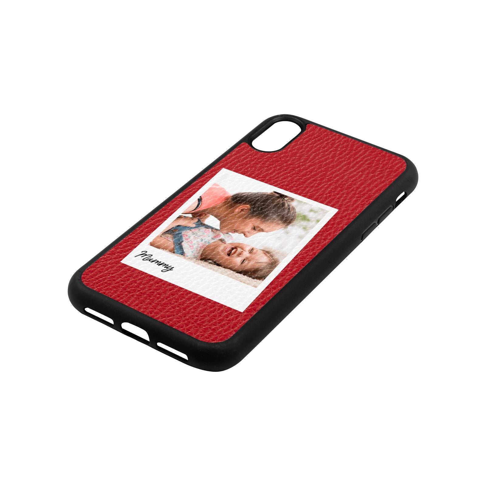 Mummy Photo Red Pebble Leather iPhone Xr Case Side Angle