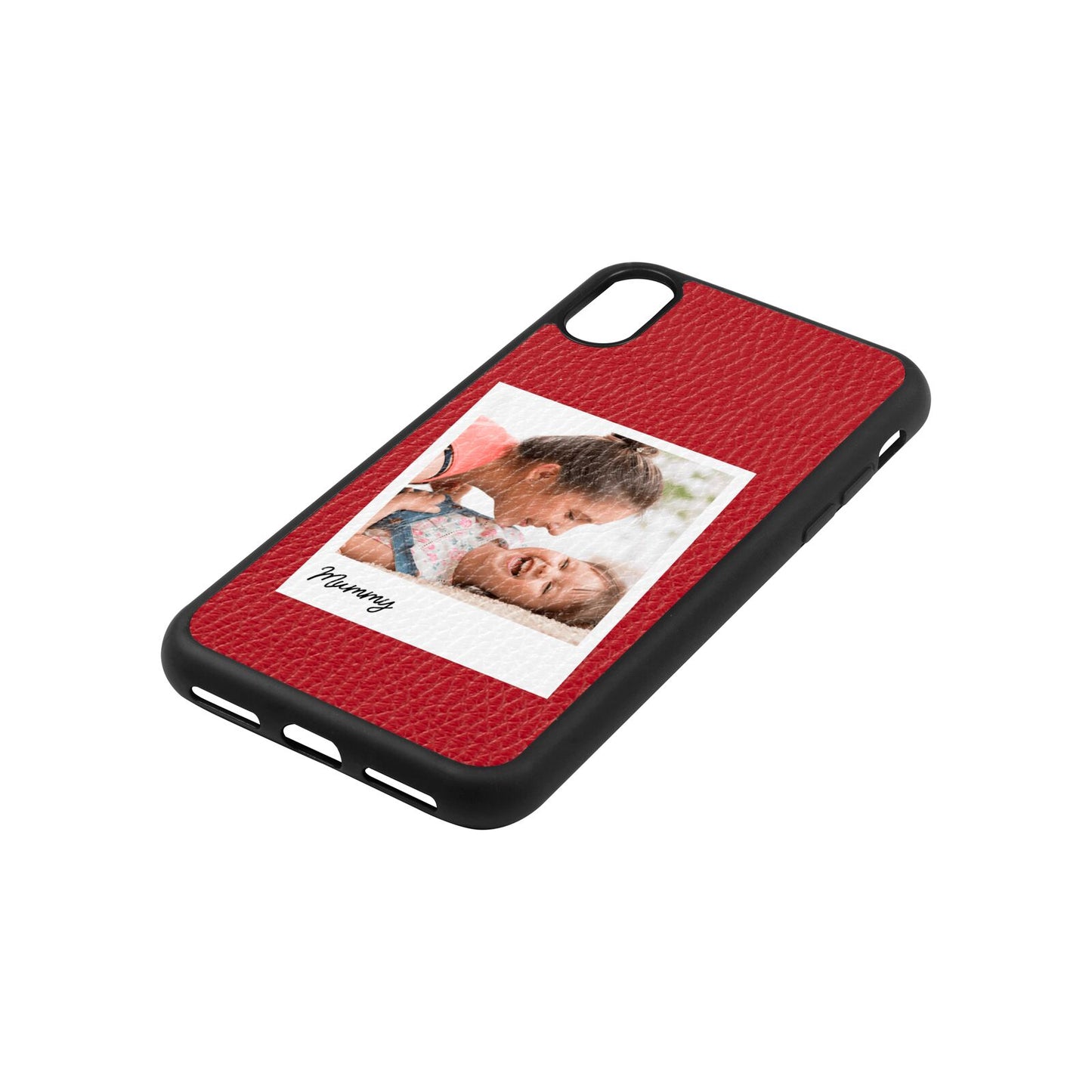 Mummy Photo Red Pebble Leather iPhone Xs Case Side Angle