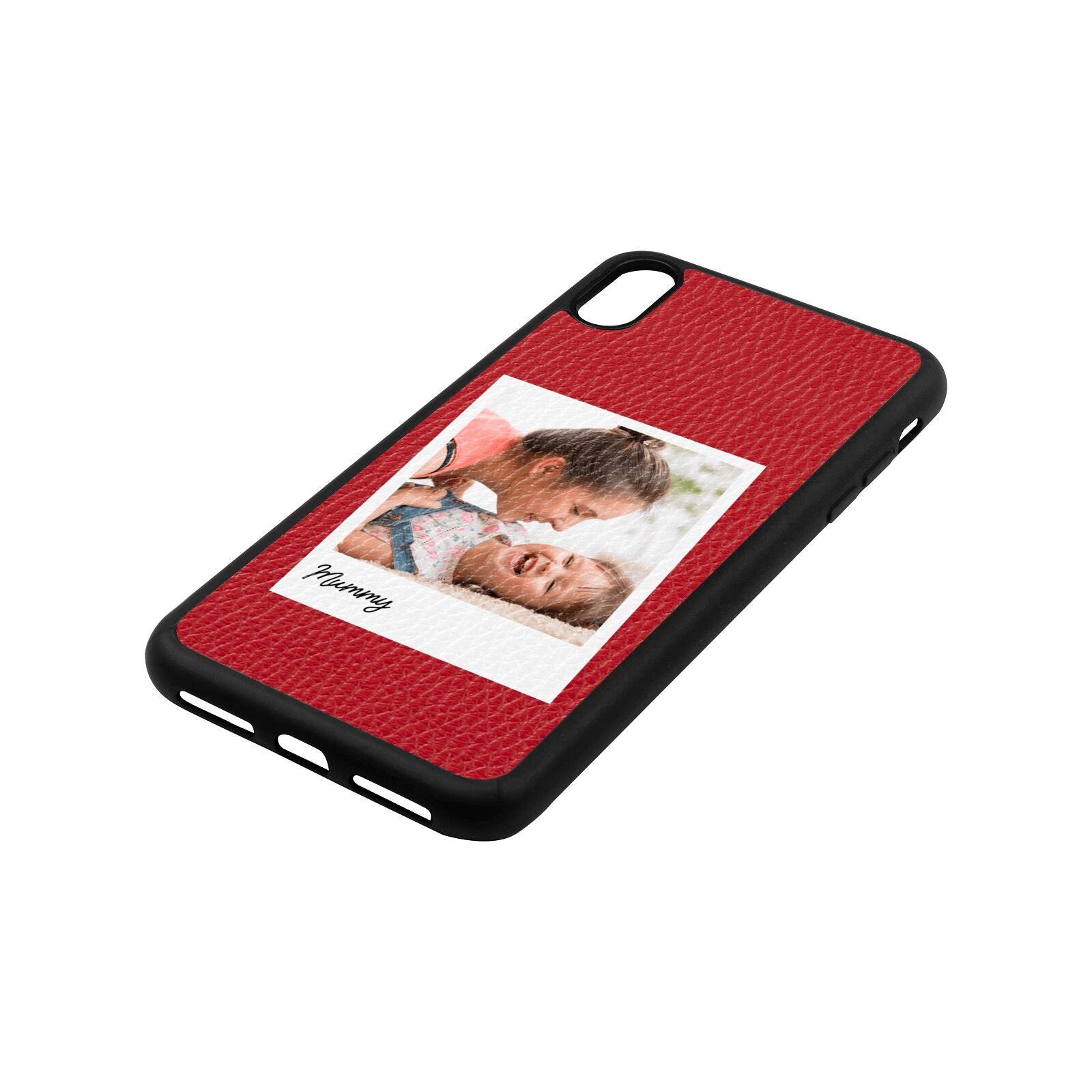 Mummy Photo Red Pebble Leather iPhone Xs Max Case Side Angle