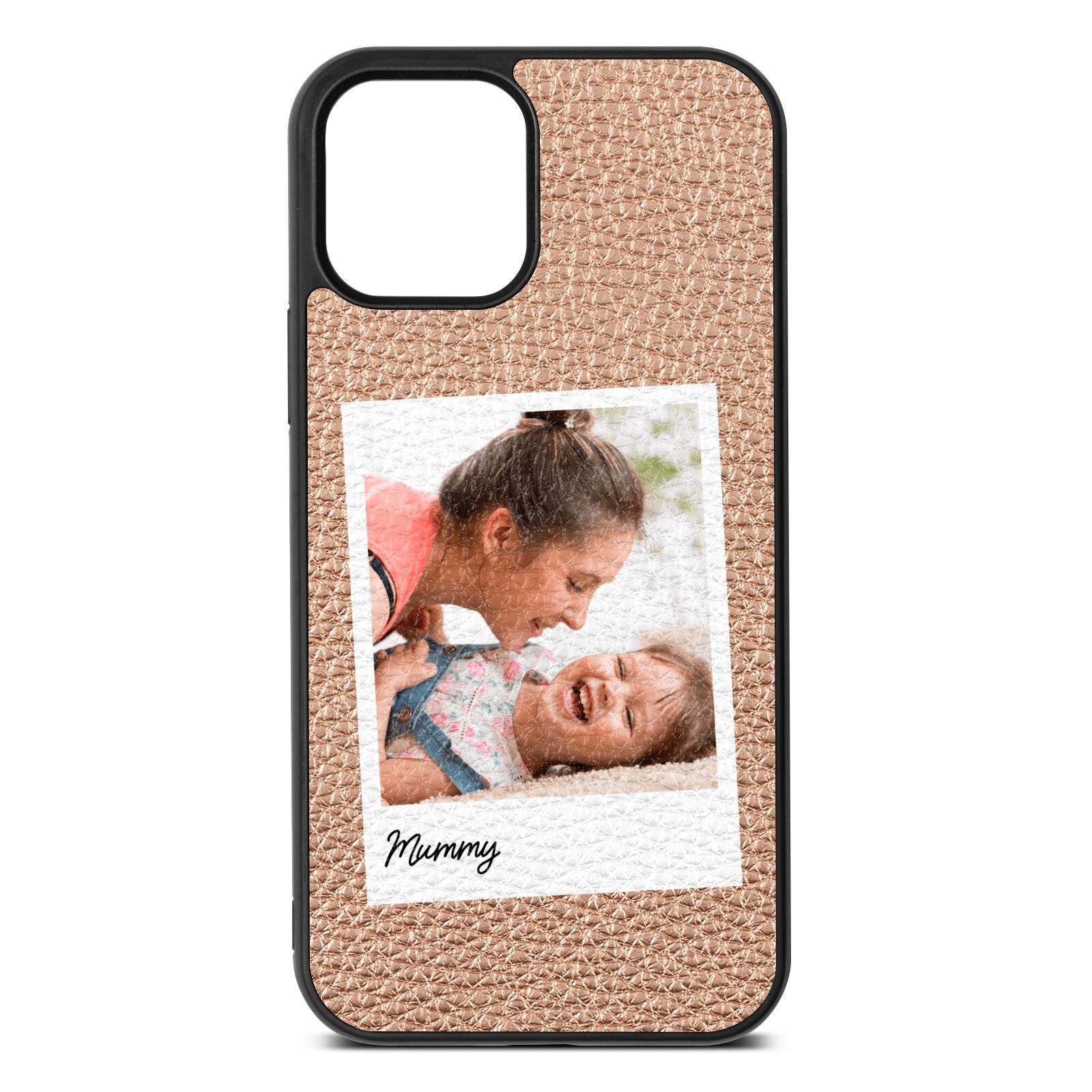 Mummy Photo Rose Gold Pebble Leather iPhone 12 Case