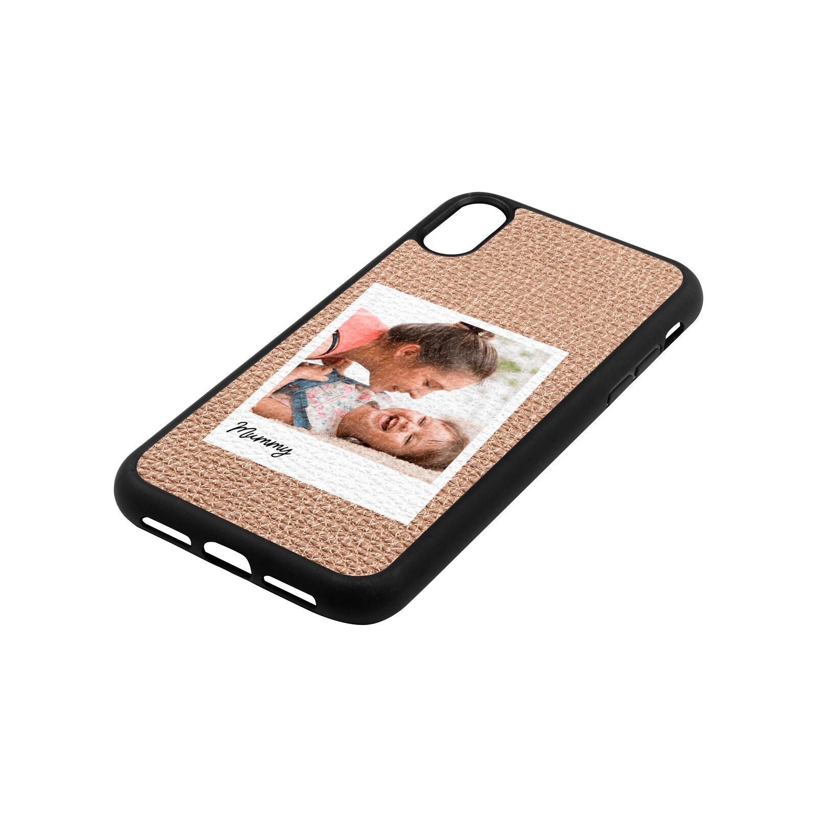 Mummy Photo Rose Gold Pebble Leather iPhone Xr Case Side Angle