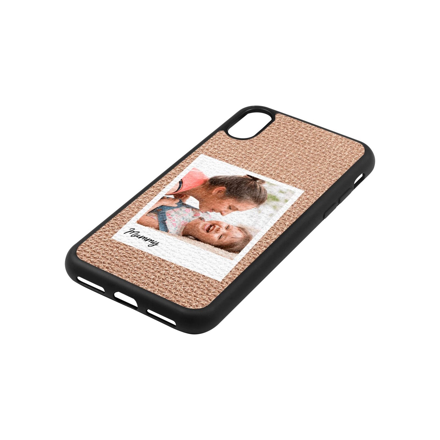 Mummy Photo Rose Gold Pebble Leather iPhone Xs Case Side Angle