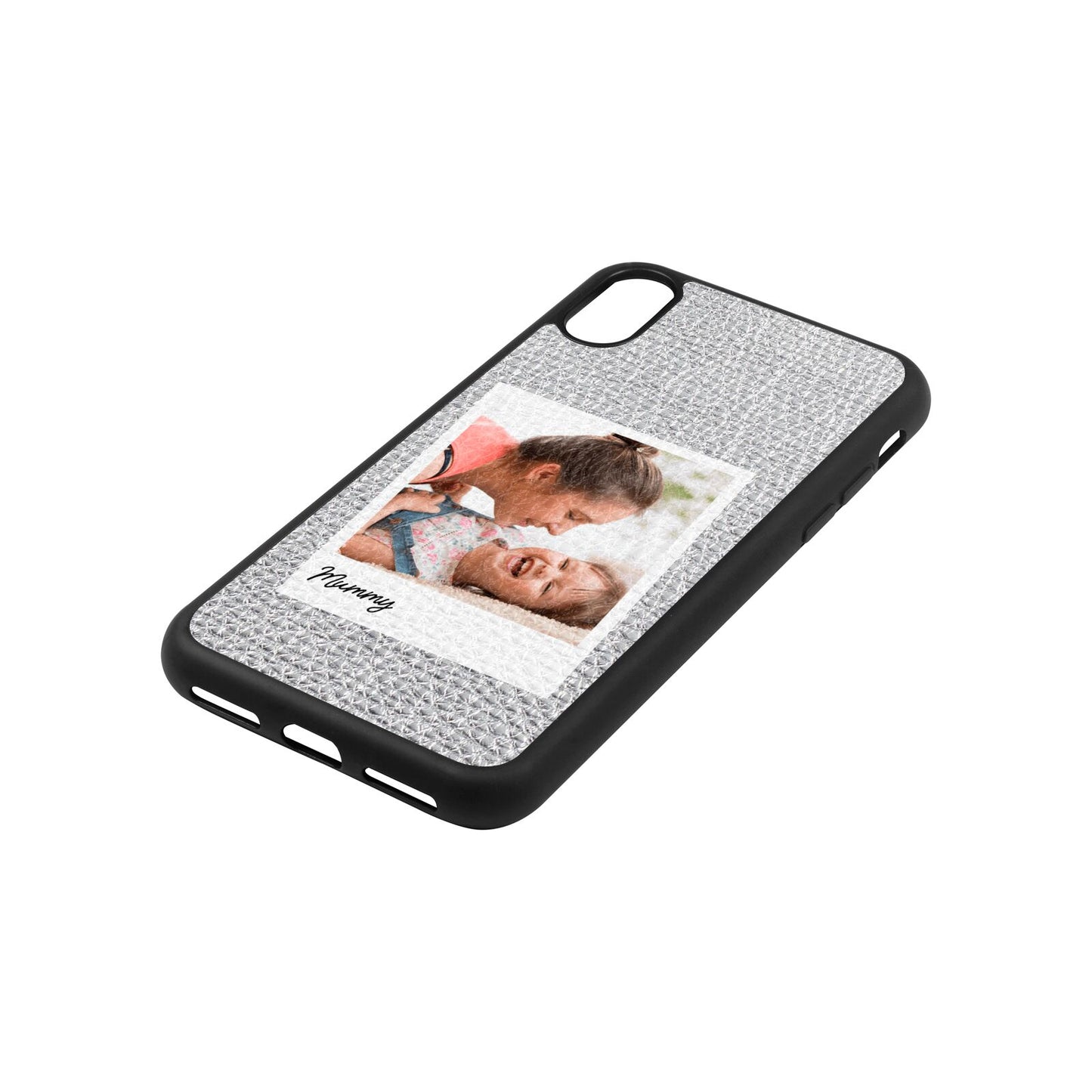 Mummy Photo Silver Gold Pebble Leather iPhone Xs Case Side Angle