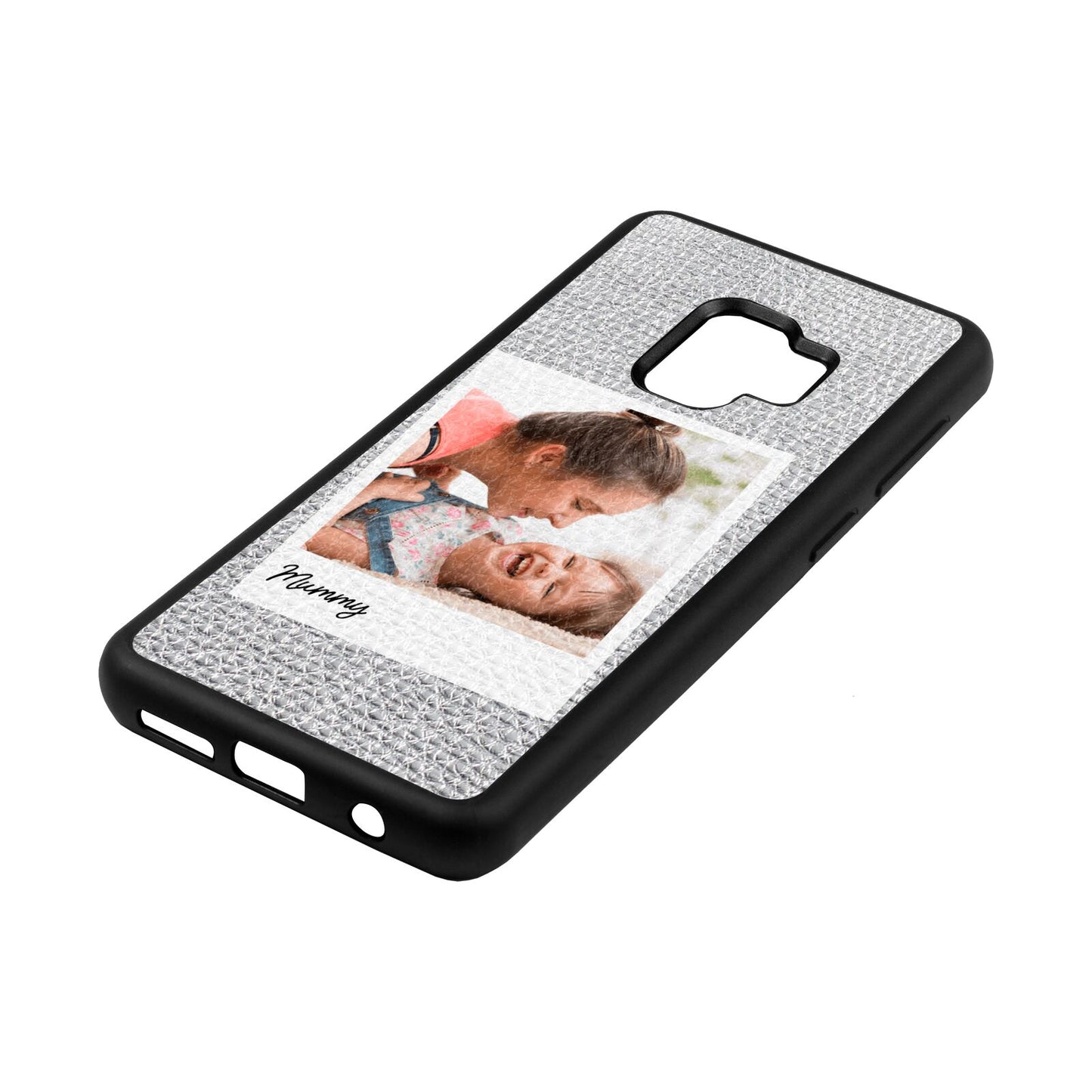 Mummy Photo Silver Pebble Leather Samsung S9 Case Side Angle