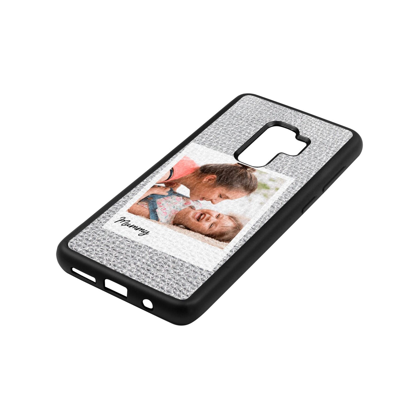 Mummy Photo Silver Pebble Leather Samsung S9 Plus Case Side Angle