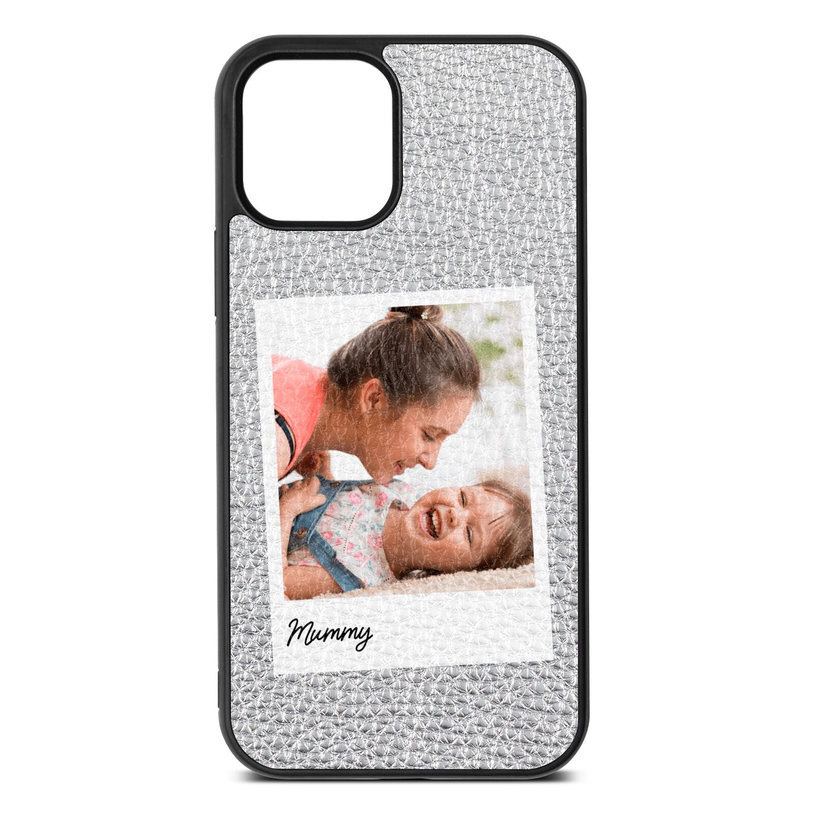 Mummy Photo Silver Pebble Leather iPhone 12 Case