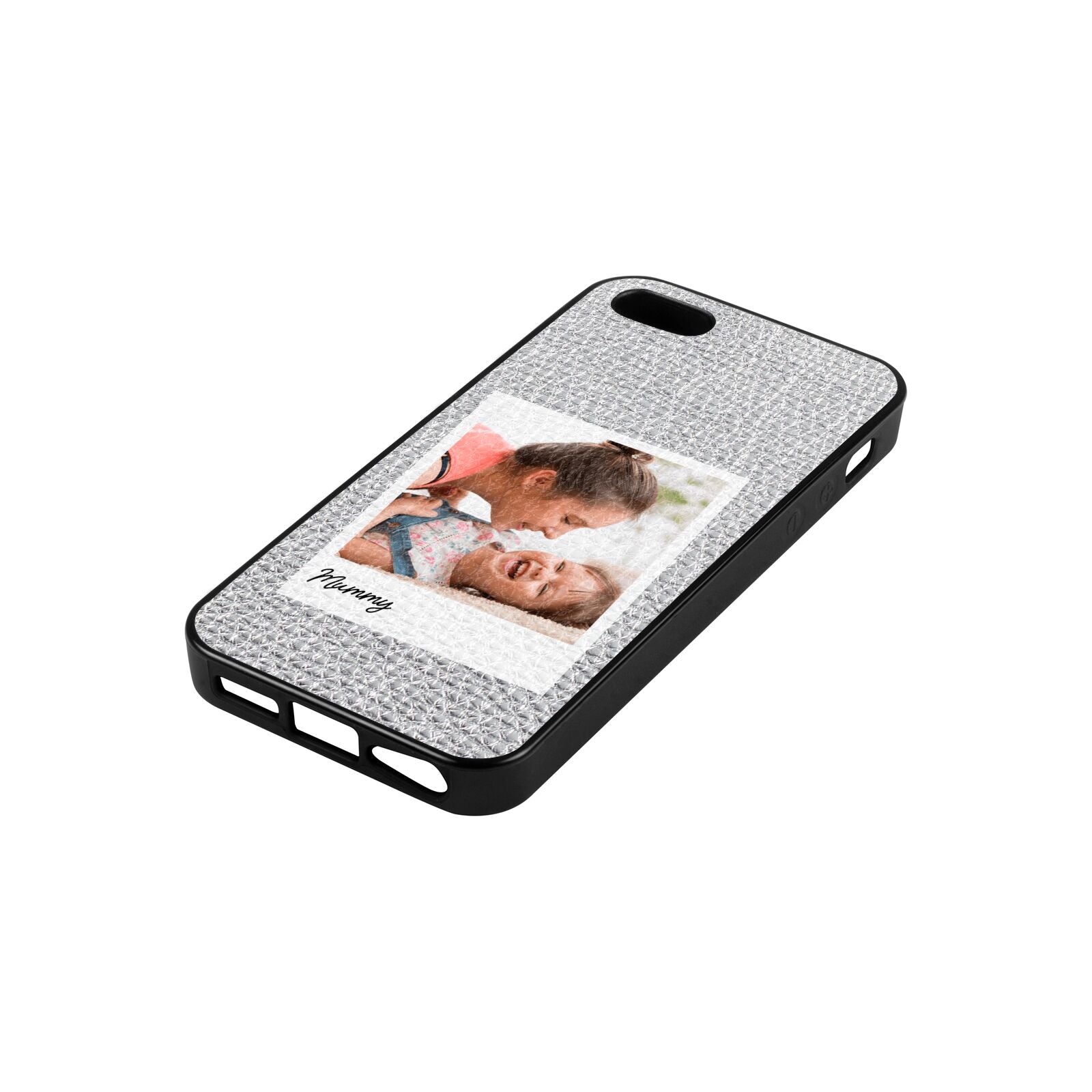 Mummy Photo Silver Pebble Leather iPhone 5 Case Side Angle