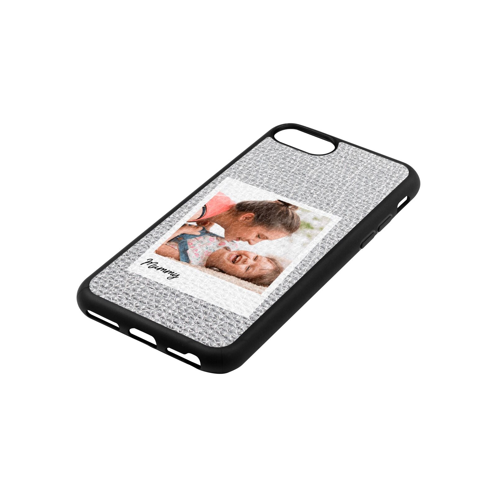 Mummy Photo Silver Pebble Leather iPhone 8 Case Side Angle