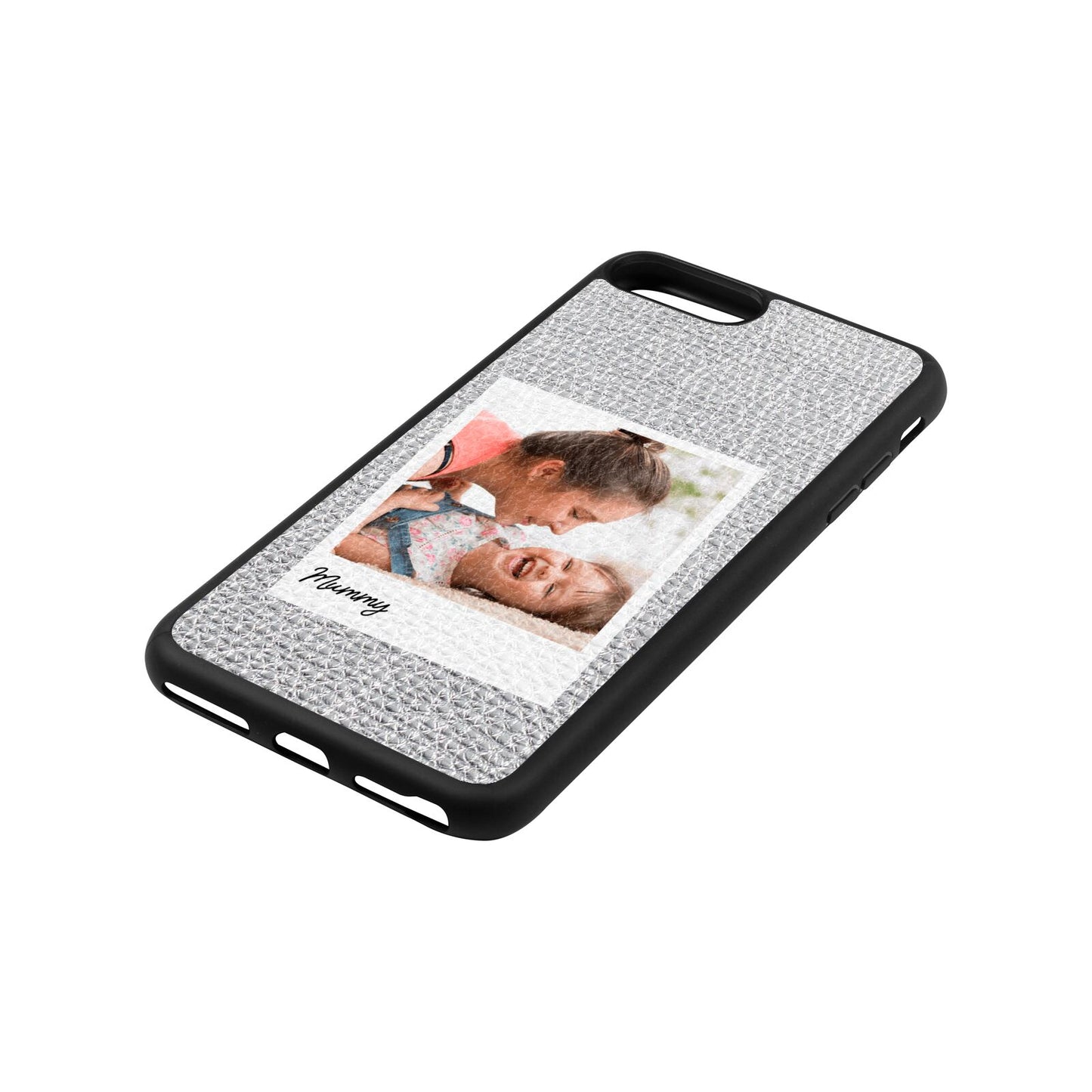 Mummy Photo Silver Pebble Leather iPhone 8 Plus Case Side Angle