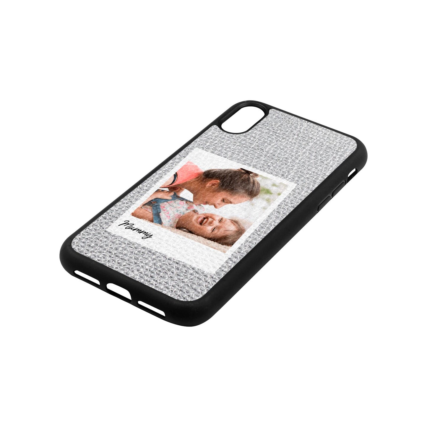 Mummy Photo Silver Pebble Leather iPhone Xr Case Side Angle