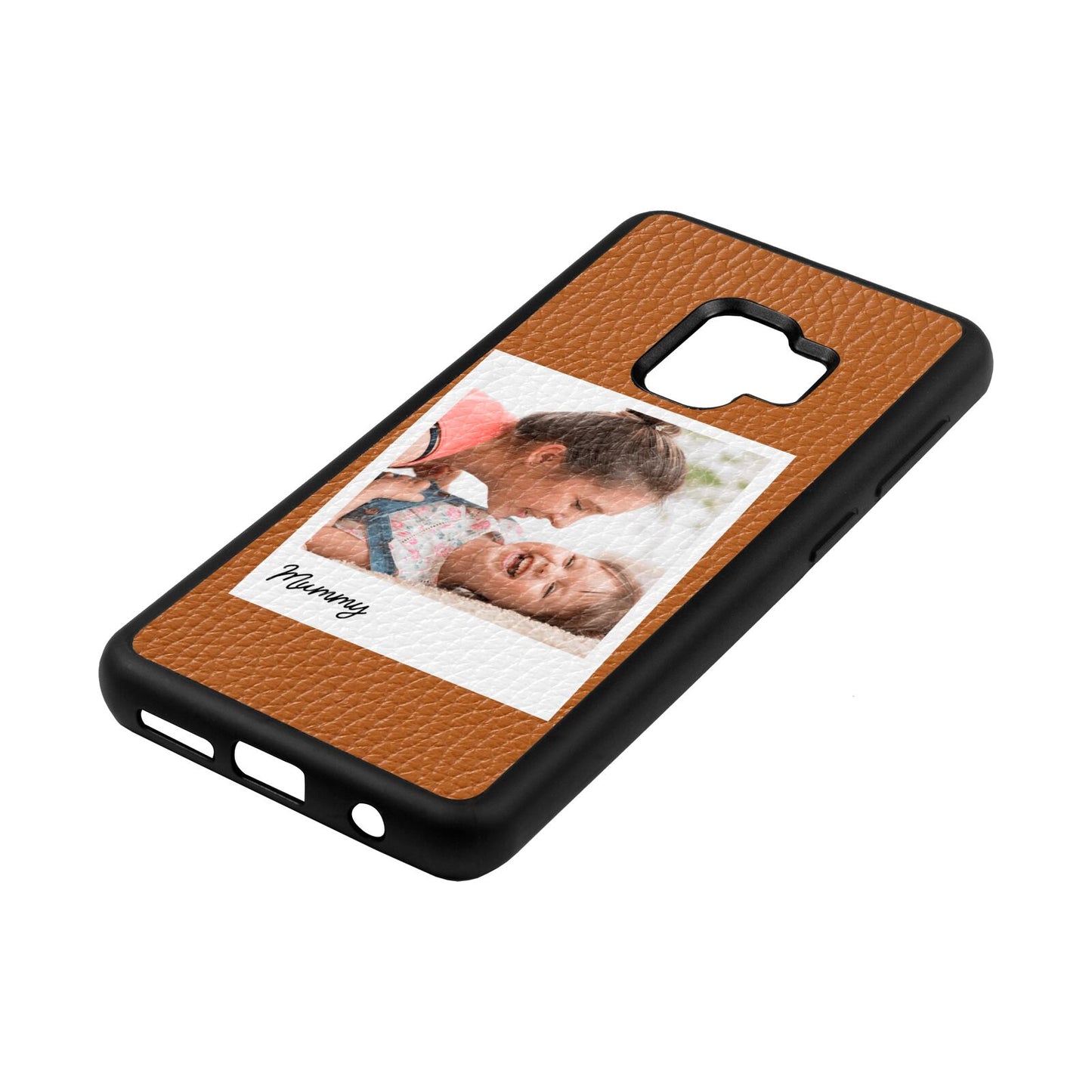 Mummy Photo Tan Pebble Leather Samsung S9 Case Side Angle