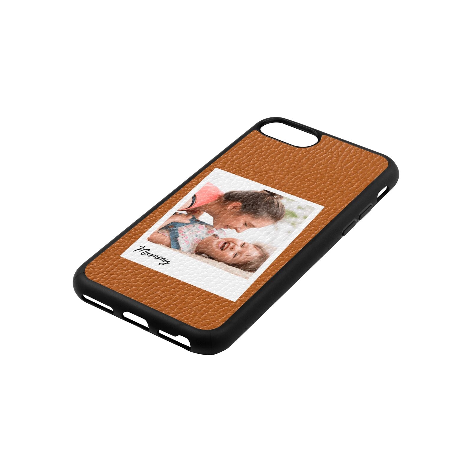 Mummy Photo Tan Pebble Leather iPhone 8 Case Side Angle