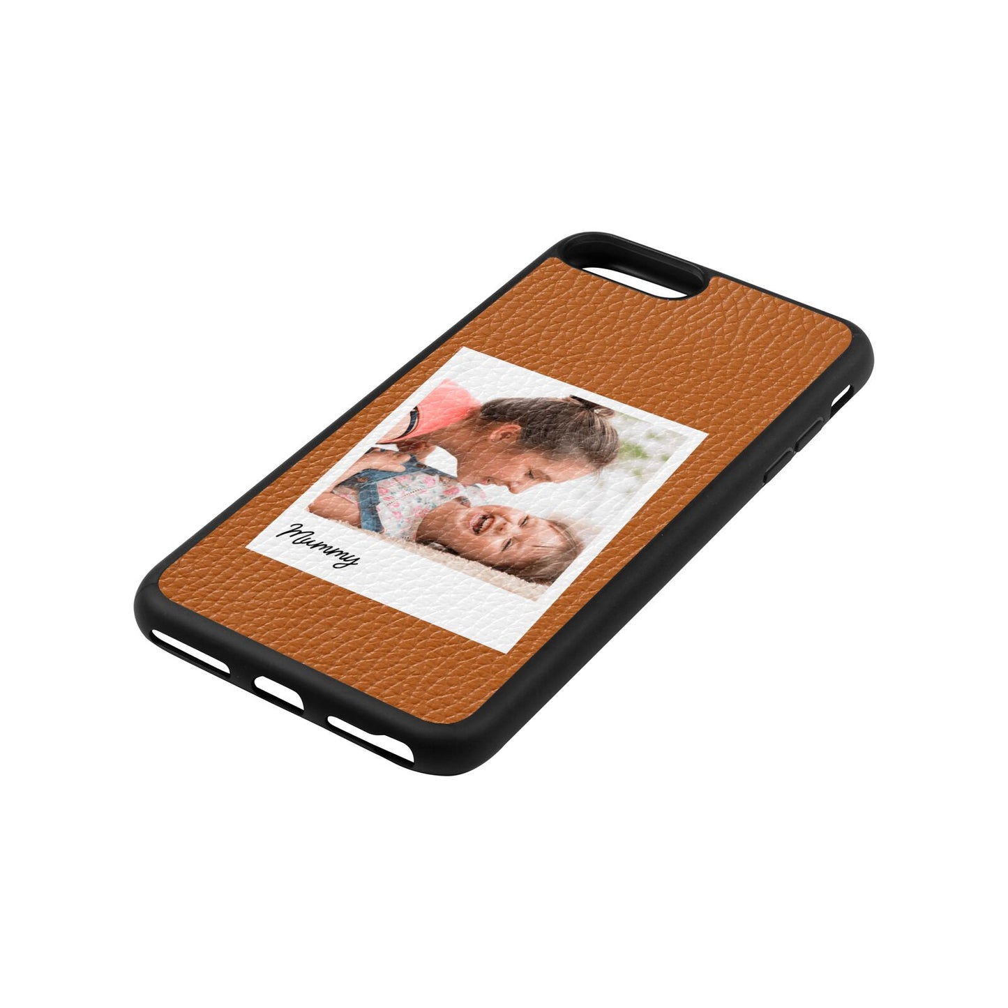 Mummy Photo Tan Pebble Leather iPhone 8 Plus Case Side Angle